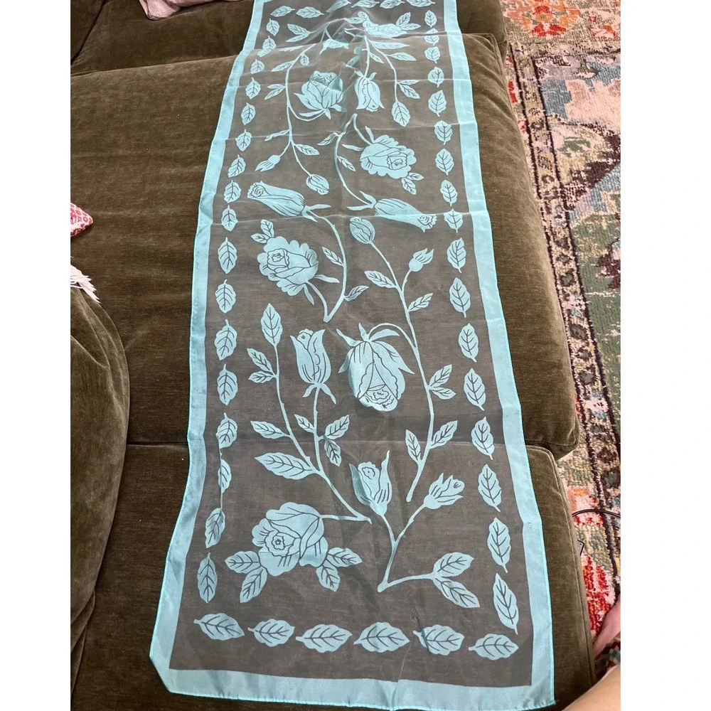 Vintage Japanese Sheer Rayon Floral Scarf 14‎ x 43